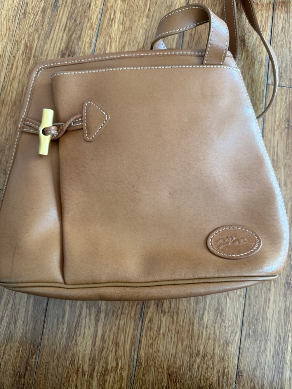 LONGCHAMP Vintage Tan Paris Roseau Bamboo Toggle Handbag purse
